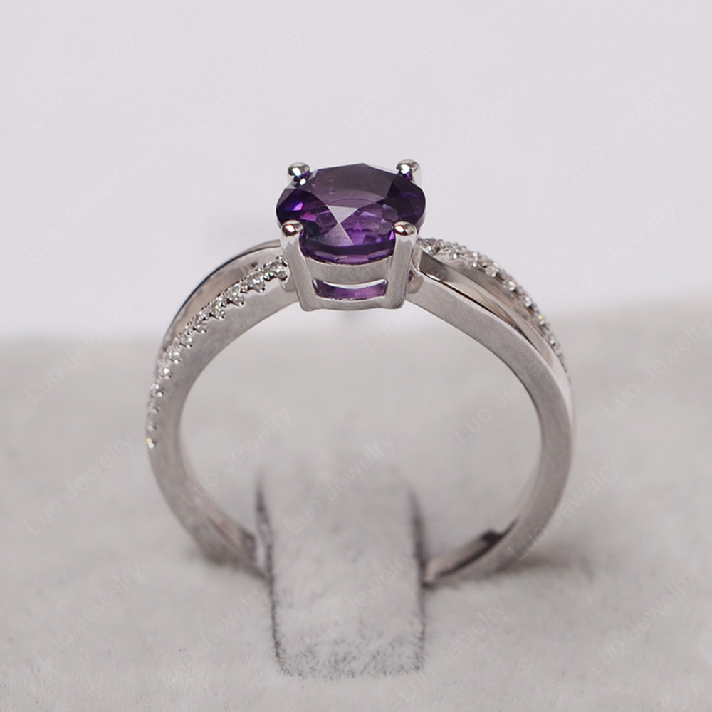 Amethyst Ring Split Shank Engagement Ring - LUO Jewelry