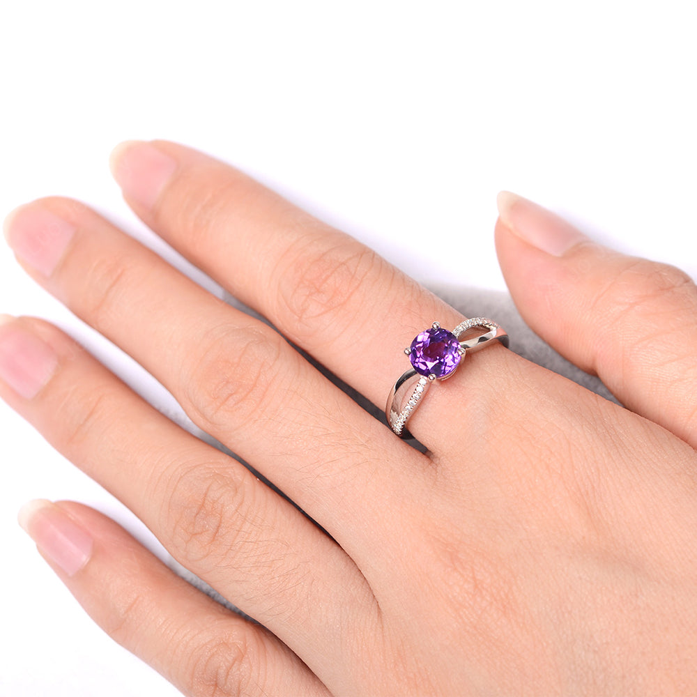 Amethyst Ring Split Shank Engagement Ring - LUO Jewelry