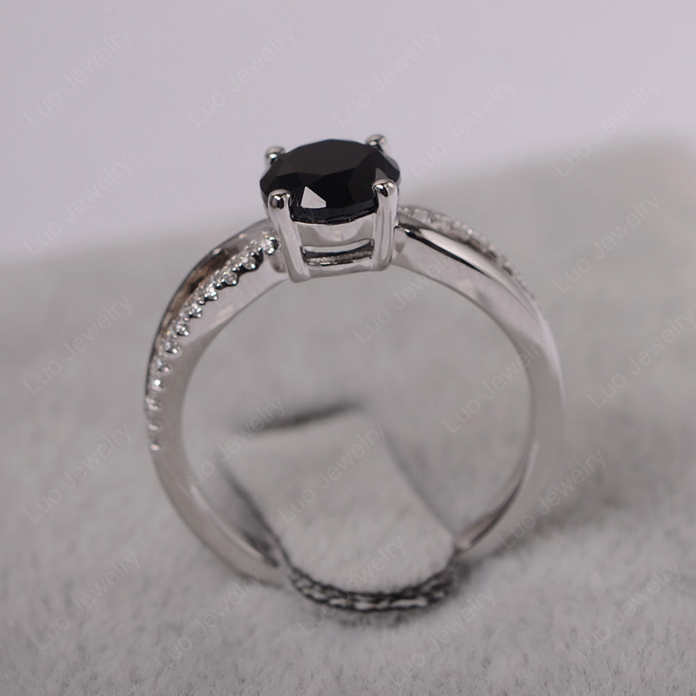 Black Stone Ring Split Shank Engagement Ring - LUO Jewelry