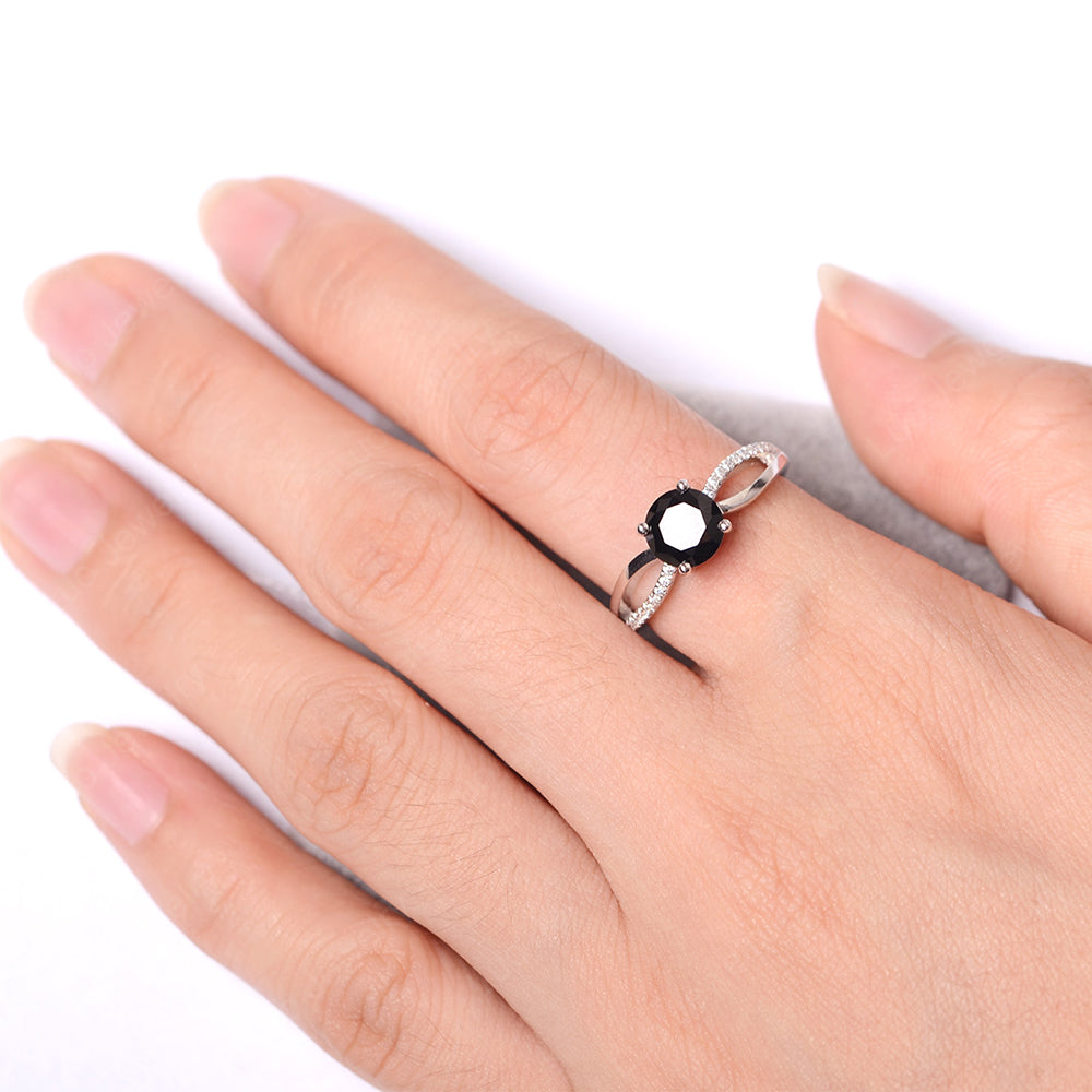Black Stone Ring Split Shank Engagement Ring - LUO Jewelry