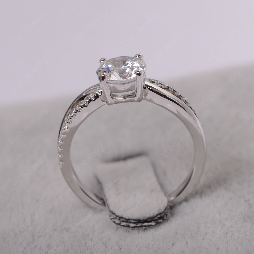 Cubic Zirconia Ring Split Shank Engagement Ring - LUO Jewelry