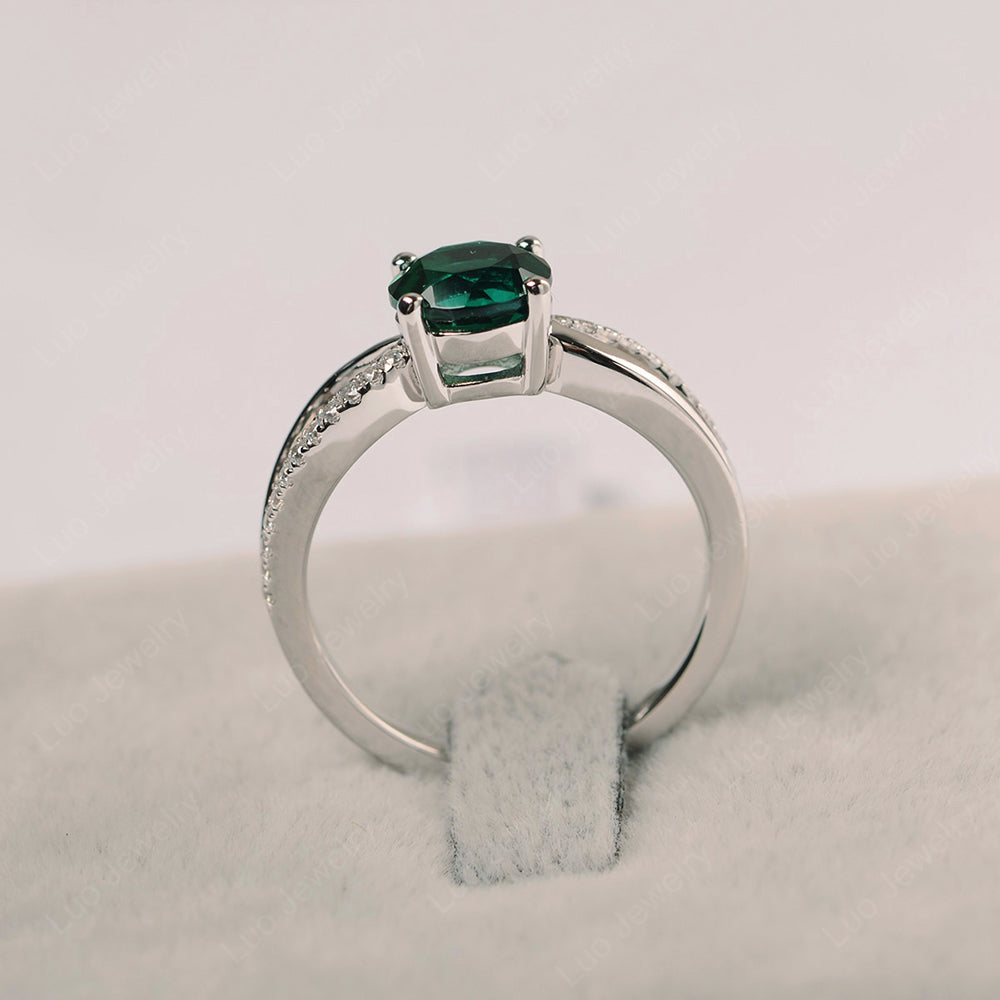 Lab Emerald Ring Split Shank Engagement Ring - LUO Jewelry