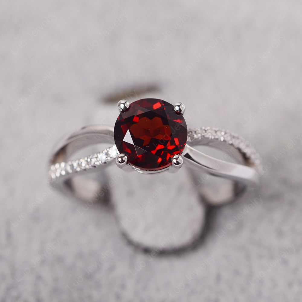 Garnet Ring Split Shank Engagement Ring | LUO