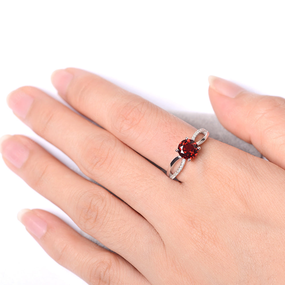 Garnet Ring Split Shank Engagement Ring - LUO Jewelry