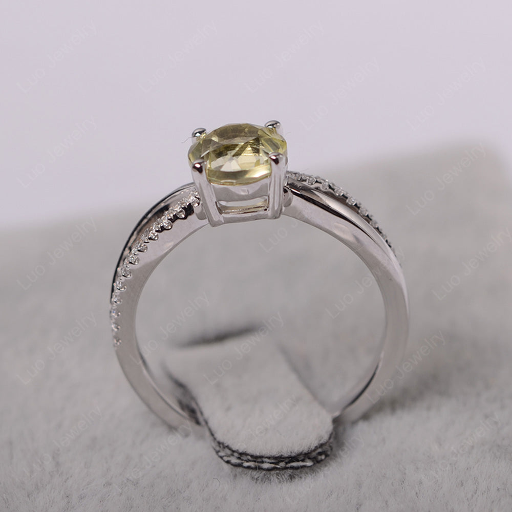 Lemon Quartz Ring Split Shank Engagement Ring - LUO Jewelry