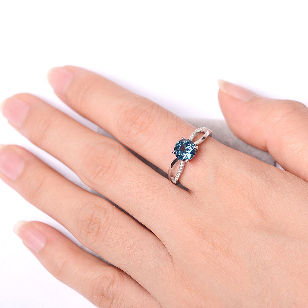 London Blue Topaz Ring Split Shank Engagement Ring - LUO Jewelry