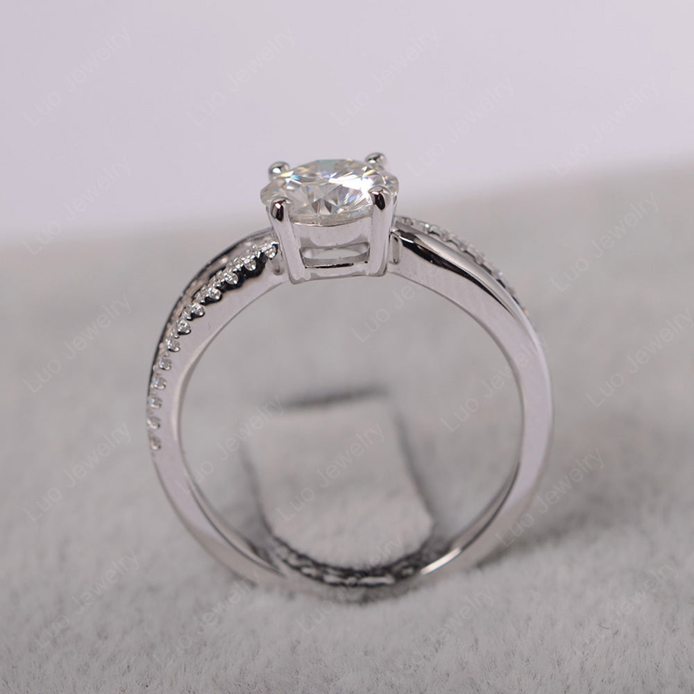 Moissanite Ring Split Shank Engagement Ring - LUO Jewelry
