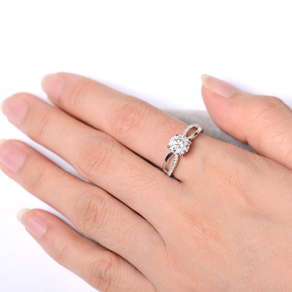 Moissanite Ring Split Shank Engagement Ring - LUO Jewelry