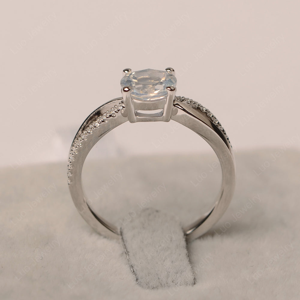 Moonstone Ring Split Shank Engagement Ring - LUO Jewelry
