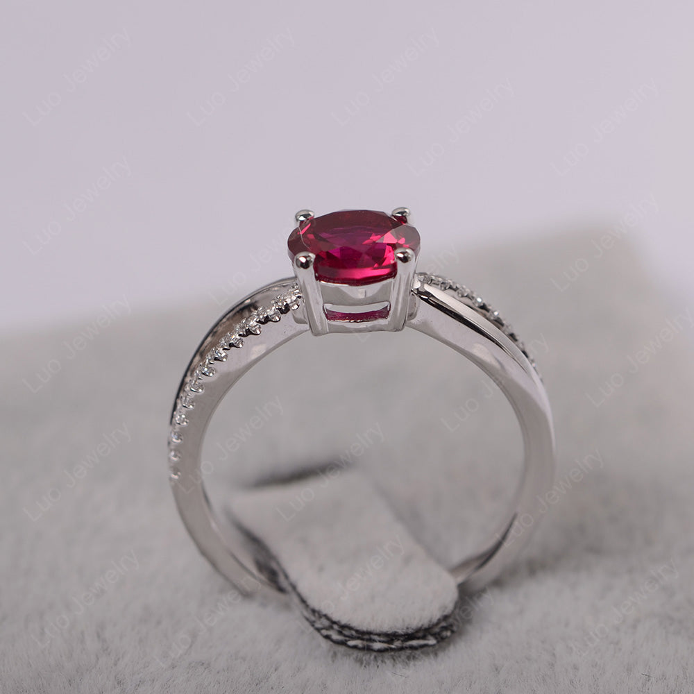 Ruby Ring Split Shank Engagement Ring - LUO Jewelry