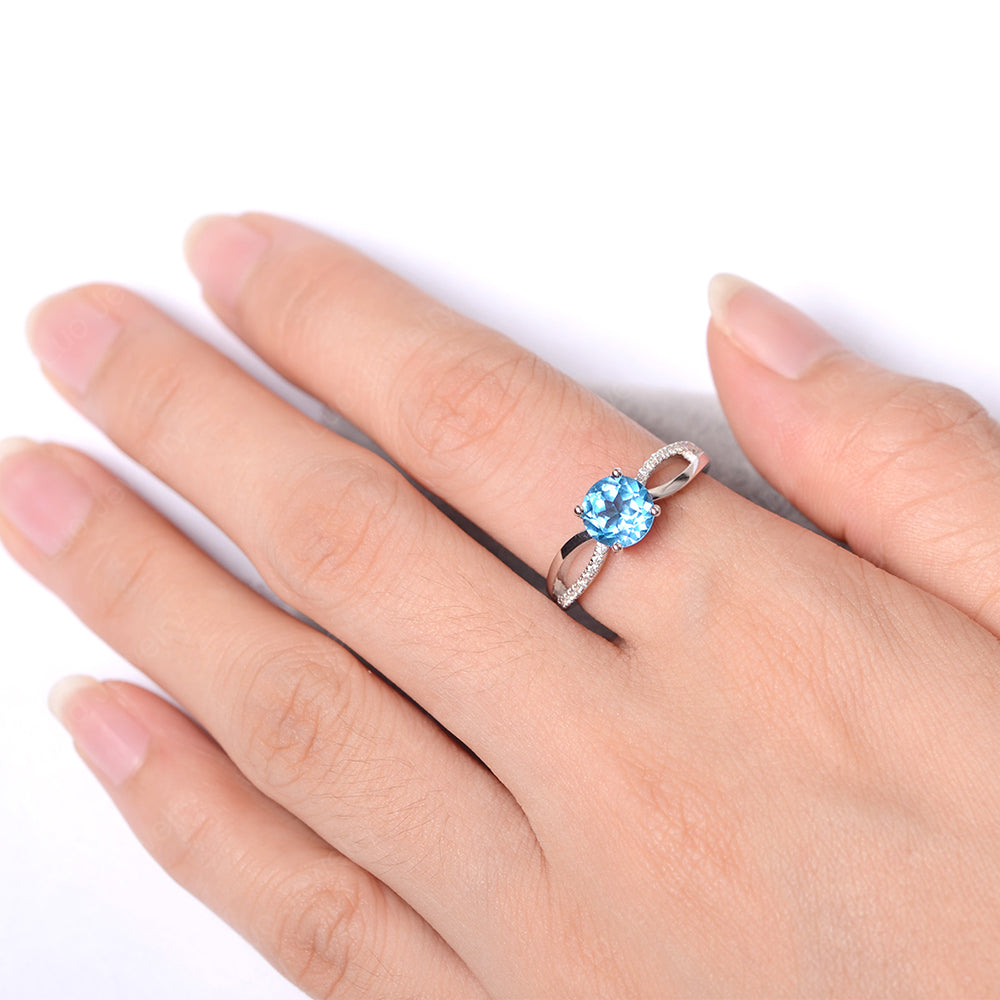 Swiss Blue Topaz Ring Split Shank Engagement Ring - LUO Jewelry