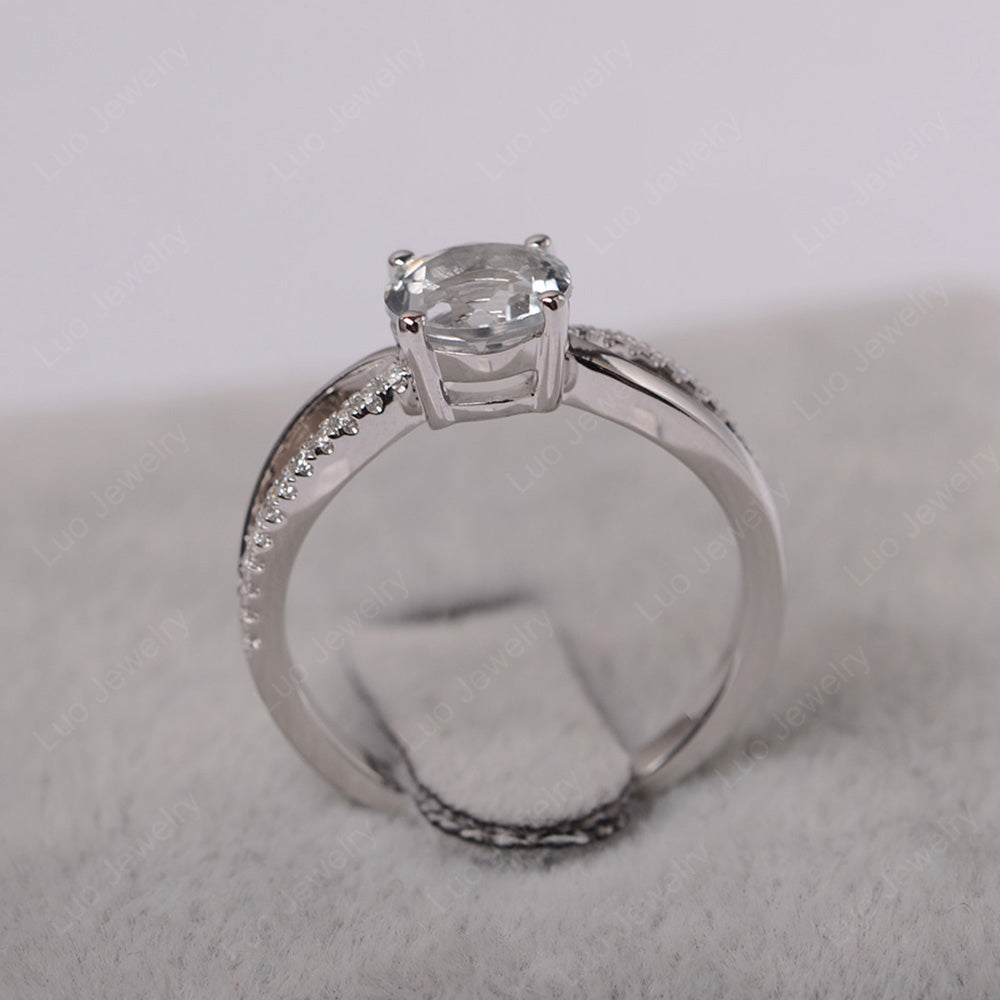 White Topaz Ring Split Shank Engagement Ring - LUO Jewelry