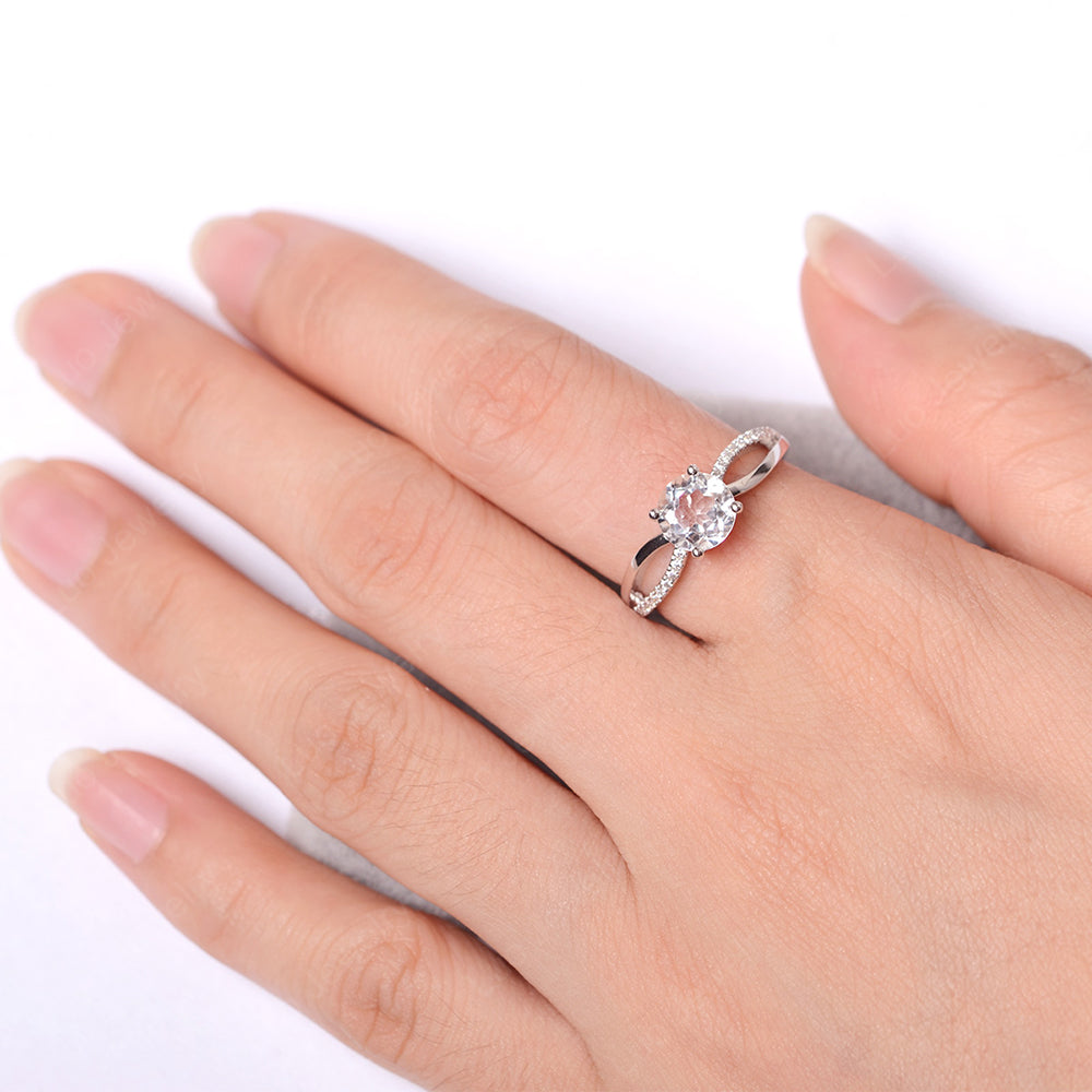 White Topaz Ring Split Shank Engagement Ring - LUO Jewelry