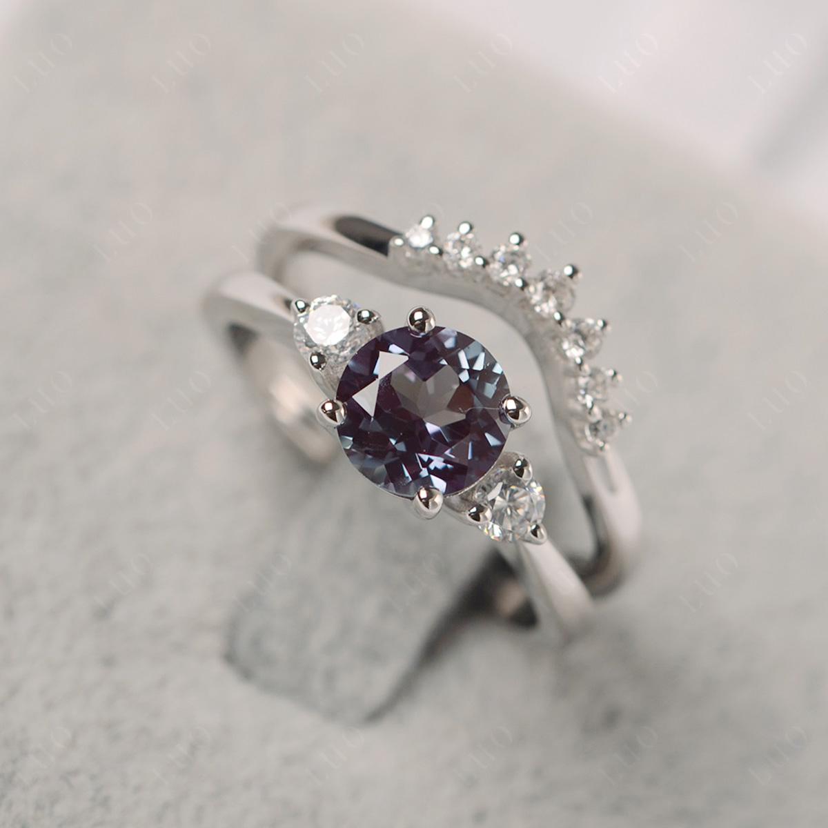 Lab Created Alexandrite Ring Bridal Set Engagement Ring - LUO Jewelry