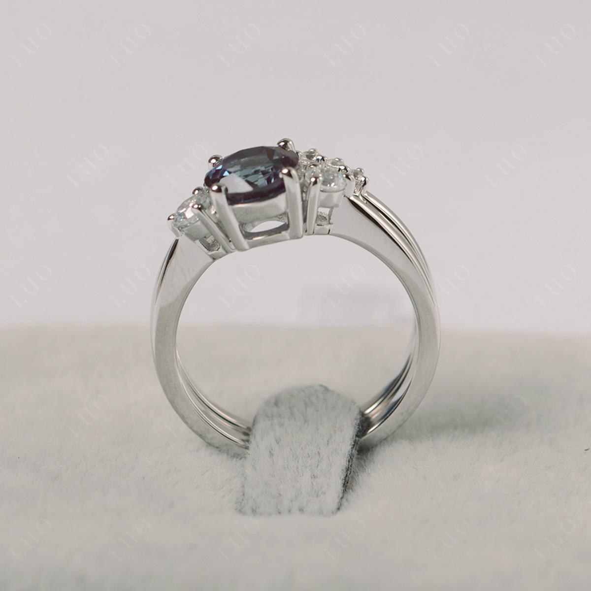 Lab Created Alexandrite Ring Bridal Set Engagement Ring - LUO Jewelry