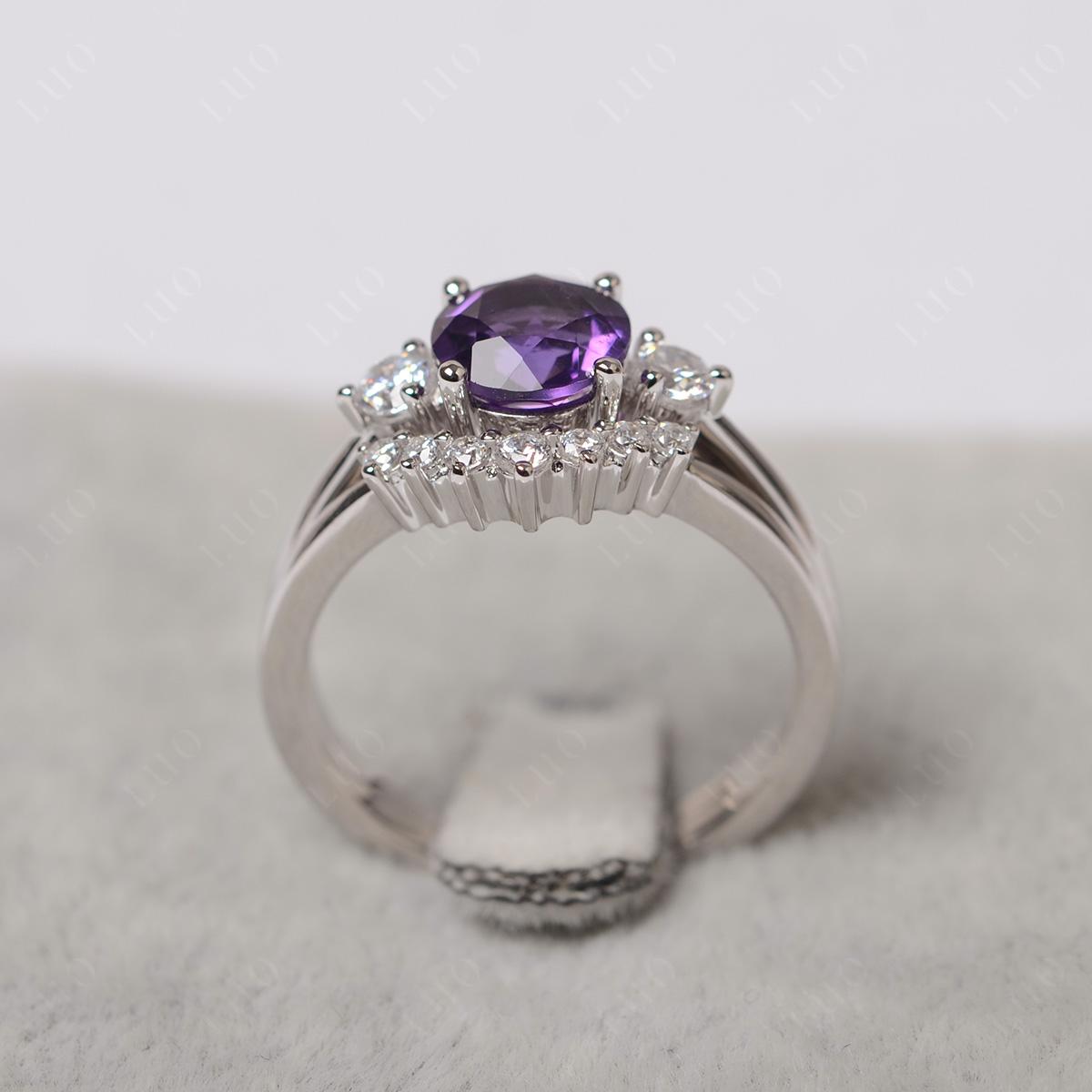Amethyst Ring Bridal Set Engagement Ring - LUO Jewelry