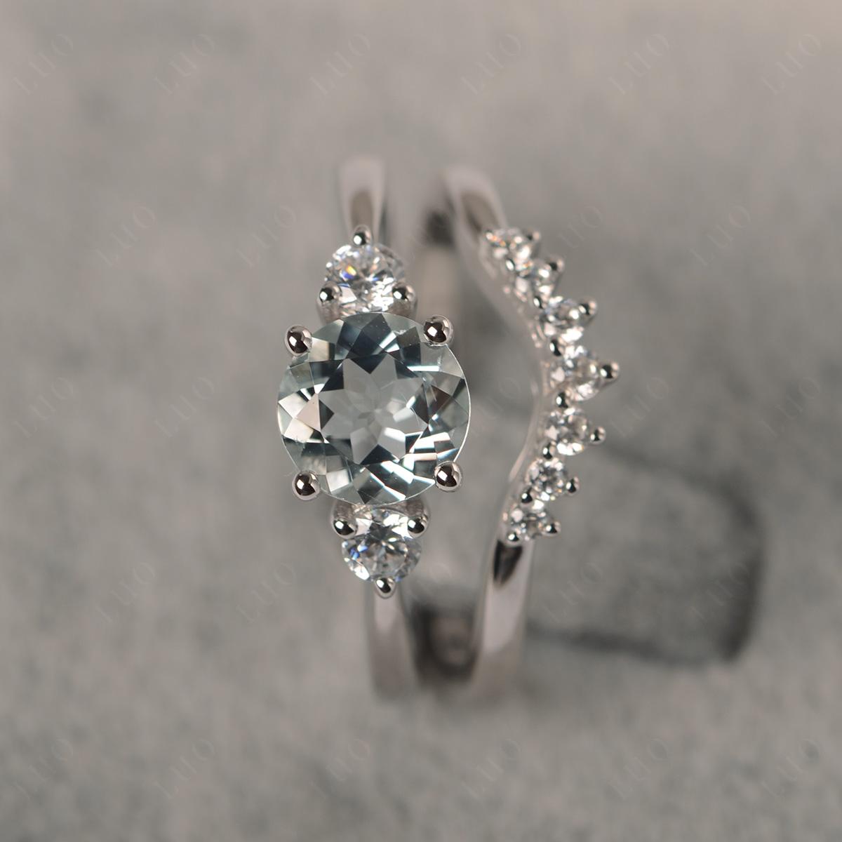 Aquamarine Ring Bridal Set Engagement Ring - LUO Jewelry