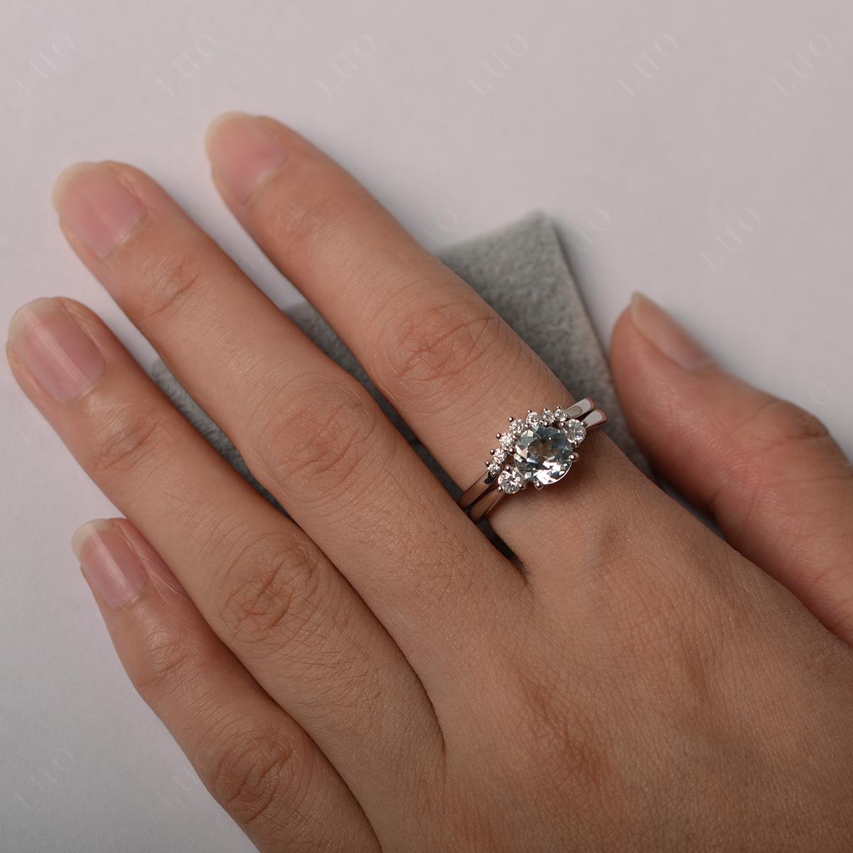 Aquamarine Ring Bridal Set Engagement Ring - LUO Jewelry
