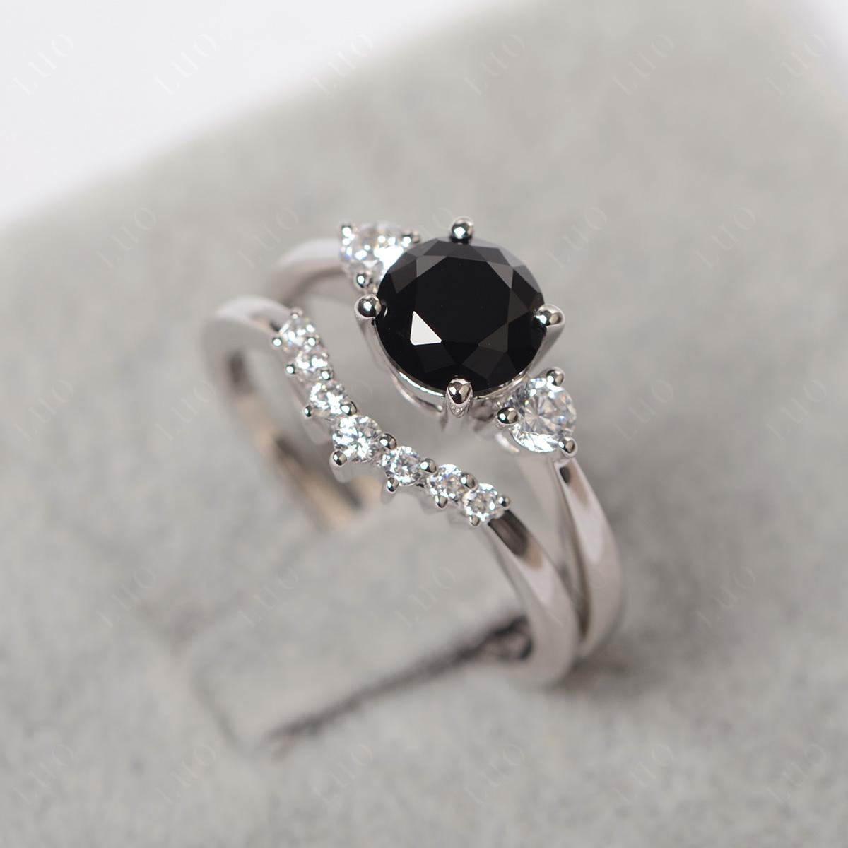 Black Stone Ring Bridal Set Engagement Ring - LUO Jewelry