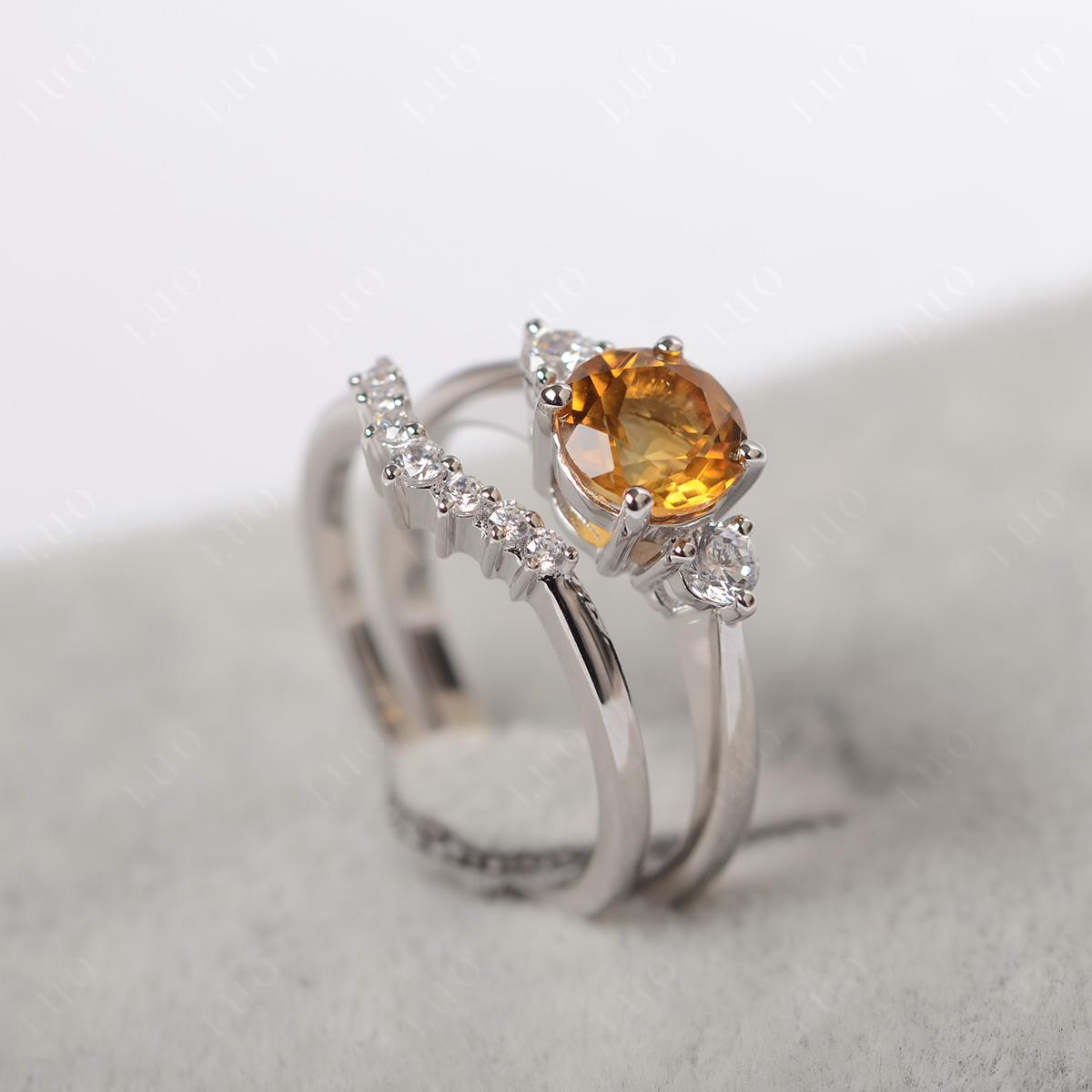 Citrine Ring Bridal Set Engagement Ring - LUO Jewelry