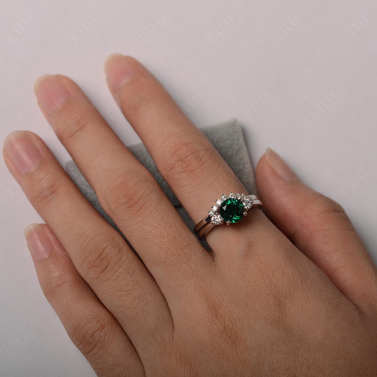 Lab Emerald Ring Bridal Set Engagement Ring - LUO Jewelry