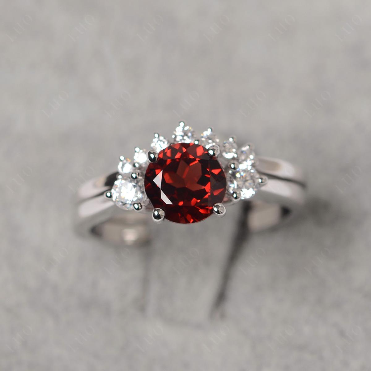 Garnet Ring Bridal Set Engagement Ring - LUO Jewelry