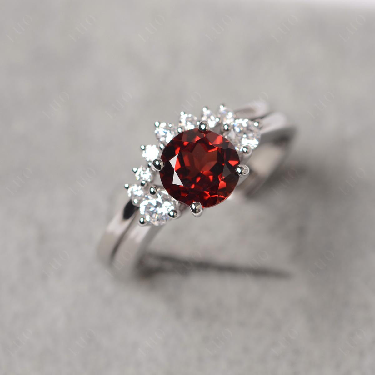 Garnet Ring Bridal Set Engagement Ring - LUO Jewelry