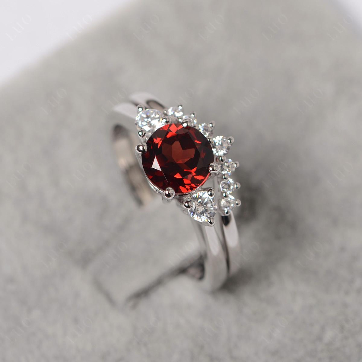 Garnet Ring Bridal Set Engagement Ring - LUO Jewelry