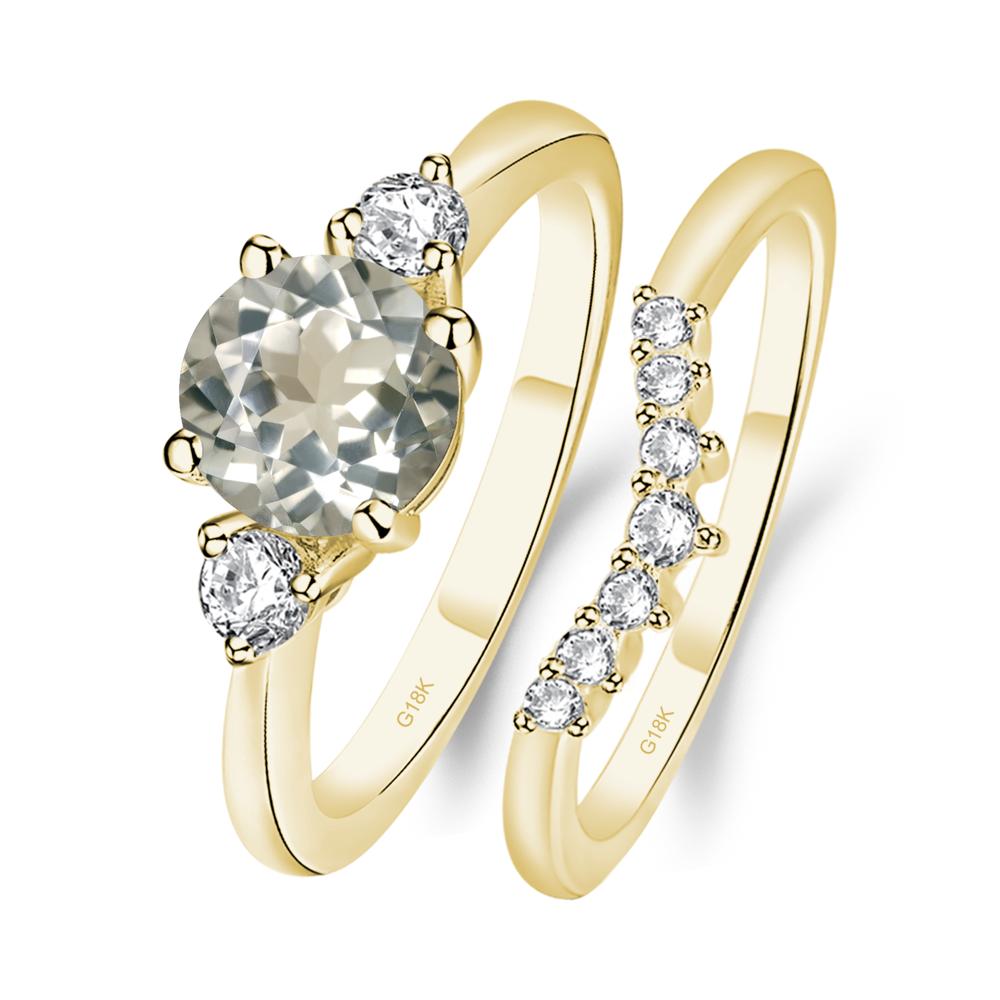 Green Amethyst Ring Bridal Set Engagement Ring - LUO Jewelry #metal_18k yellow gold