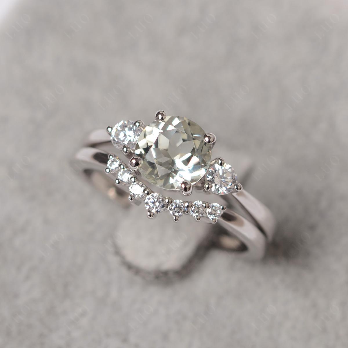 Green Amethyst Ring Bridal Set Engagement Ring - LUO Jewelry
