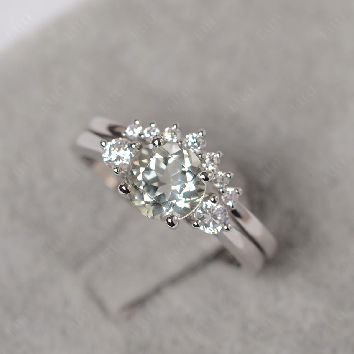 Green Amethyst Ring Bridal Set Engagement Ring - LUO Jewelry