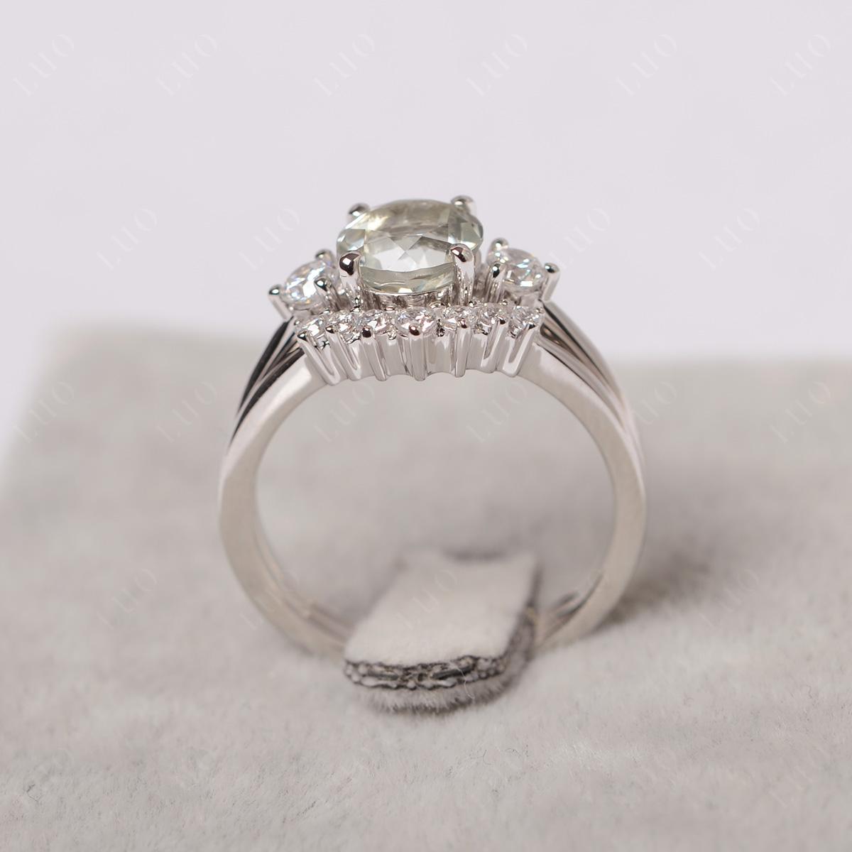 Green Amethyst Ring Bridal Set Engagement Ring - LUO Jewelry
