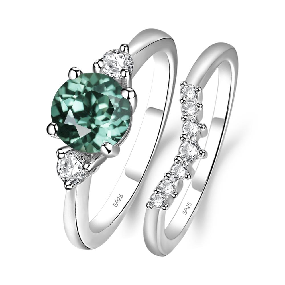 Lab Green Sapphire Ring Bridal Set Engagement Ring - LUO Jewelry #metal_sterling silver