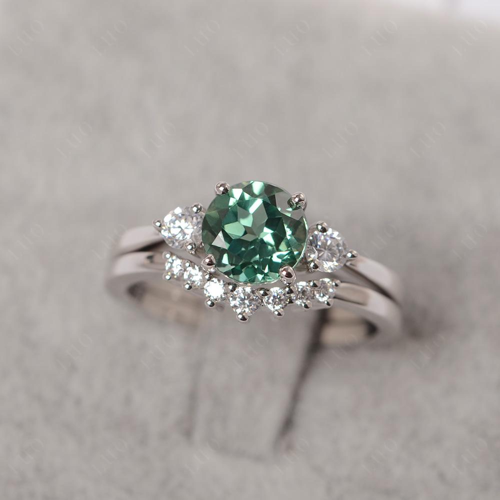 Lab Green Sapphire Ring Bridal Set Engagement Ring - LUO Jewelry