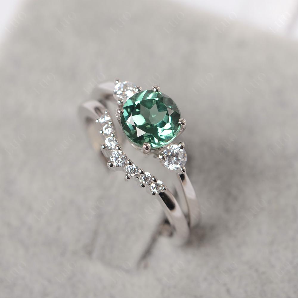 Lab Green Sapphire Ring Bridal Set Engagement Ring - LUO Jewelry