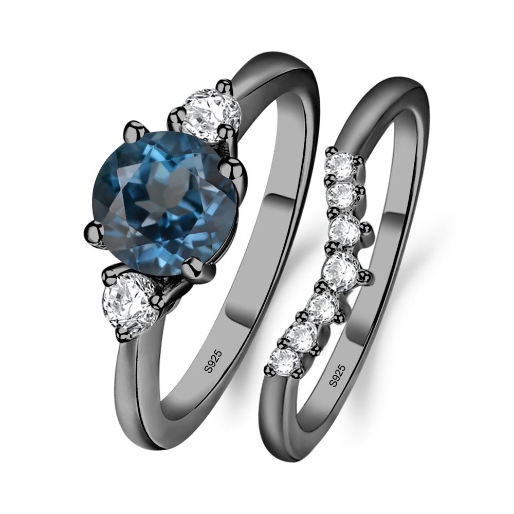 London Blue Topaz Ring Bridal Set Engagement Ring - LUO Jewelry #metal_black finish sterling silver