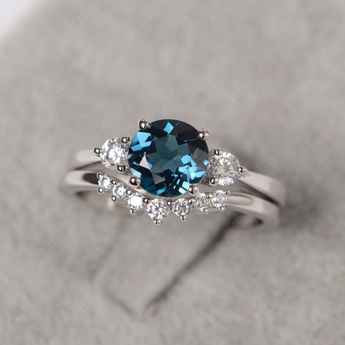 London Blue Topaz Ring Bridal Set Engagement Ring - LUO Jewelry