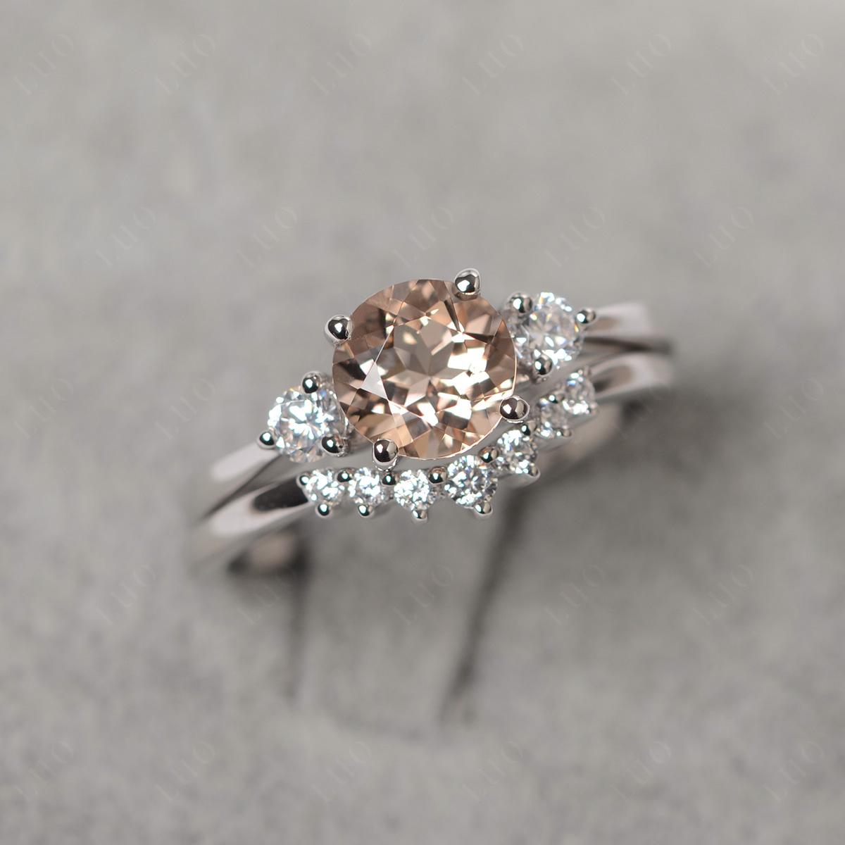 Morganite Ring Bridal Set Engagement Ring - LUO Jewelry