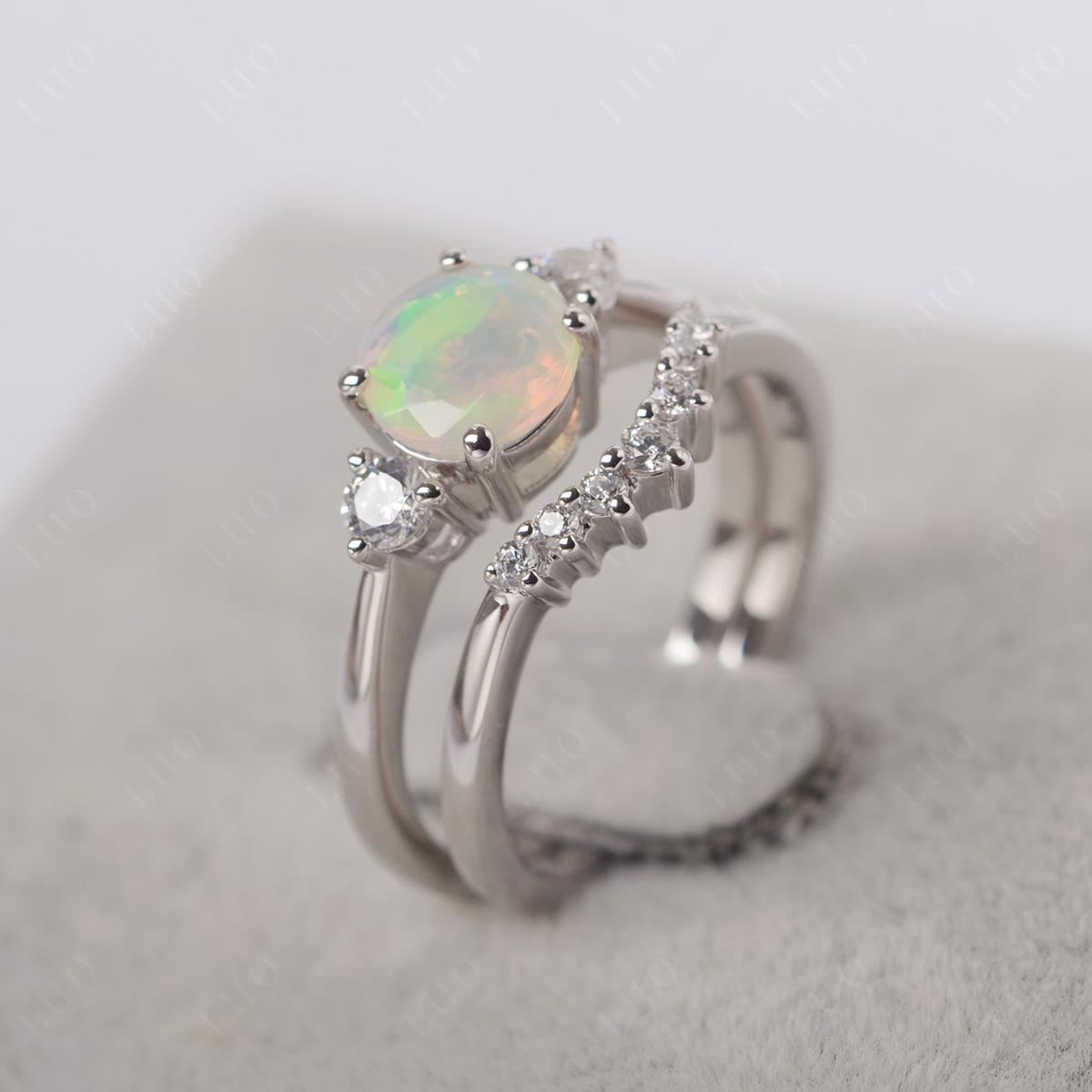 Opal Ring Bridal Set Engagement Ring - LUO Jewelry