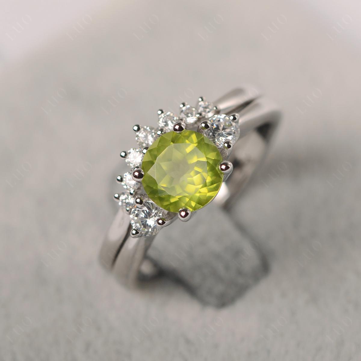 Peridot Ring Bridal Set Engagement Ring - LUO Jewelry