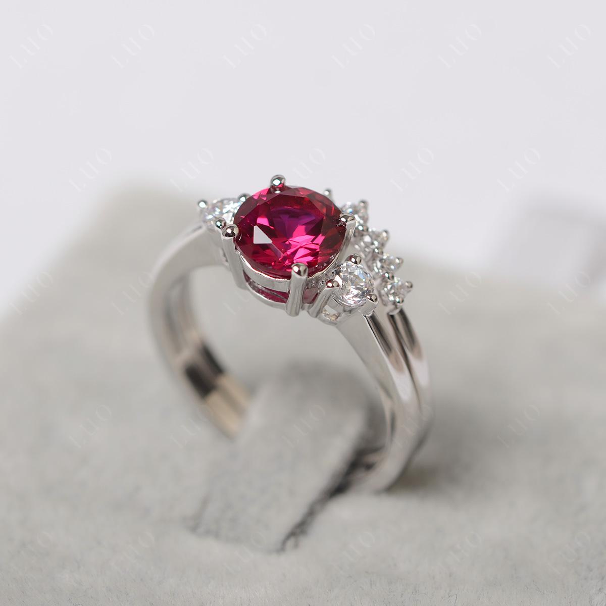 Ruby Ring Bridal Set Engagement Ring - LUO Jewelry