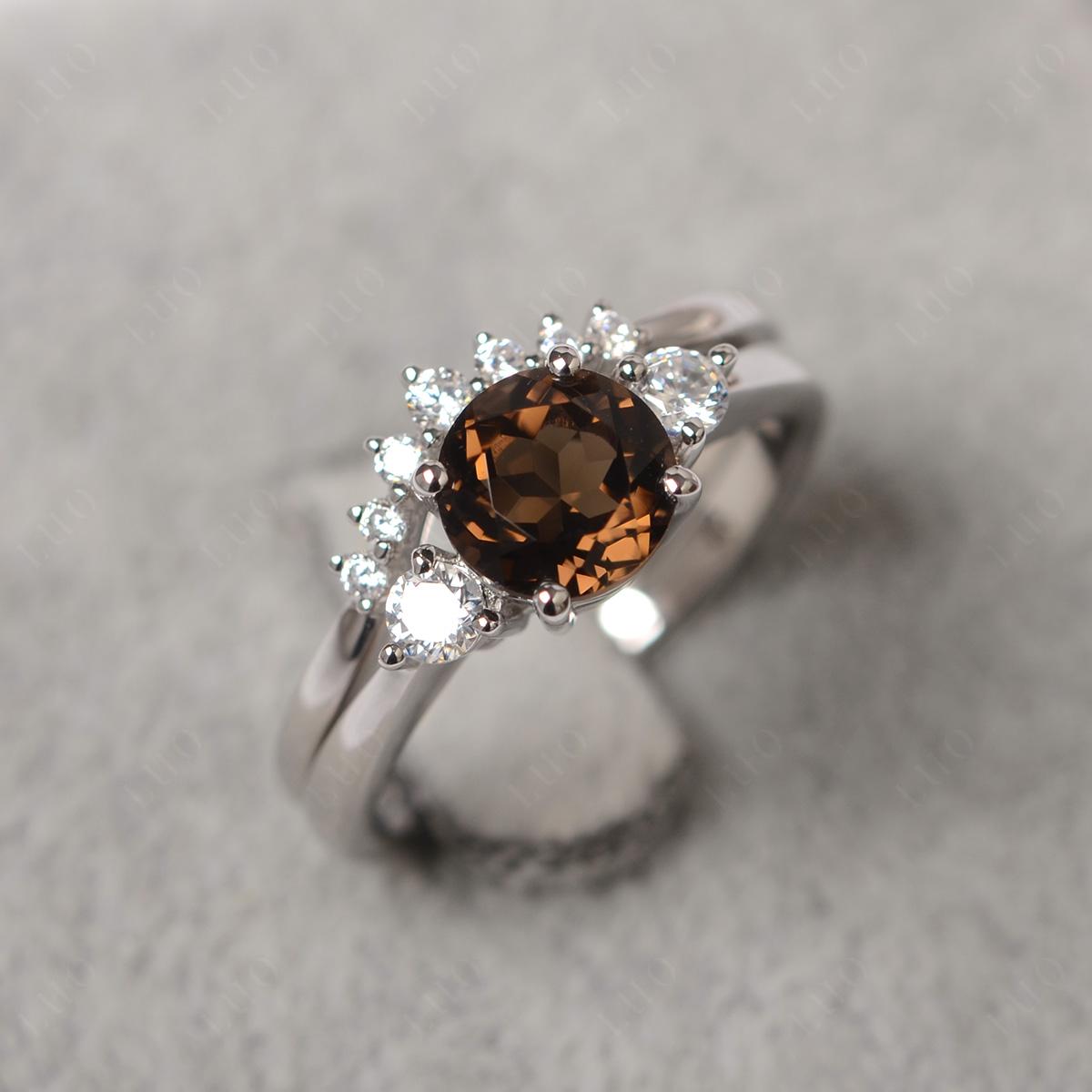 Smoky Quartz Ring Bridal Set Engagement Ring - LUO Jewelry