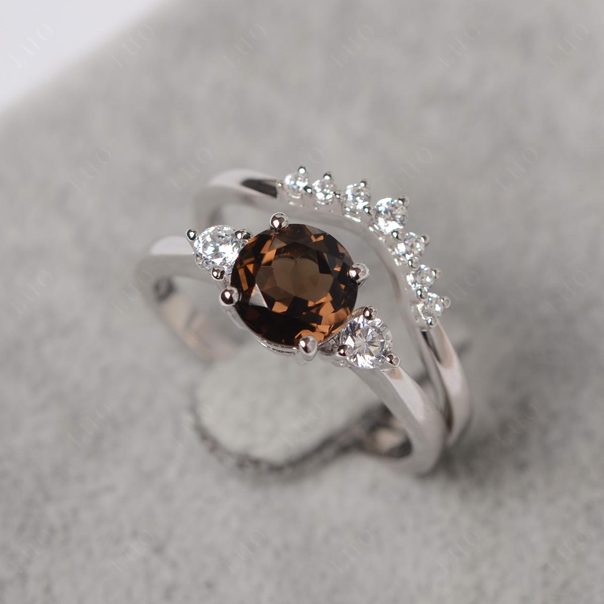 Smoky Quartz Ring Bridal Set Engagement Ring - LUO Jewelry