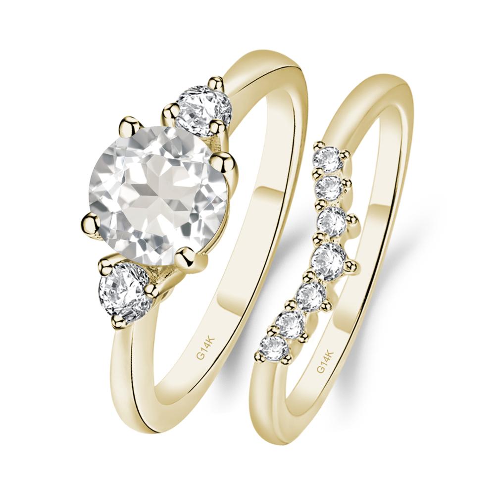 White Topaz Ring Bridal Set Engagement Ring - LUO Jewelry #metal_14k yellow gold
