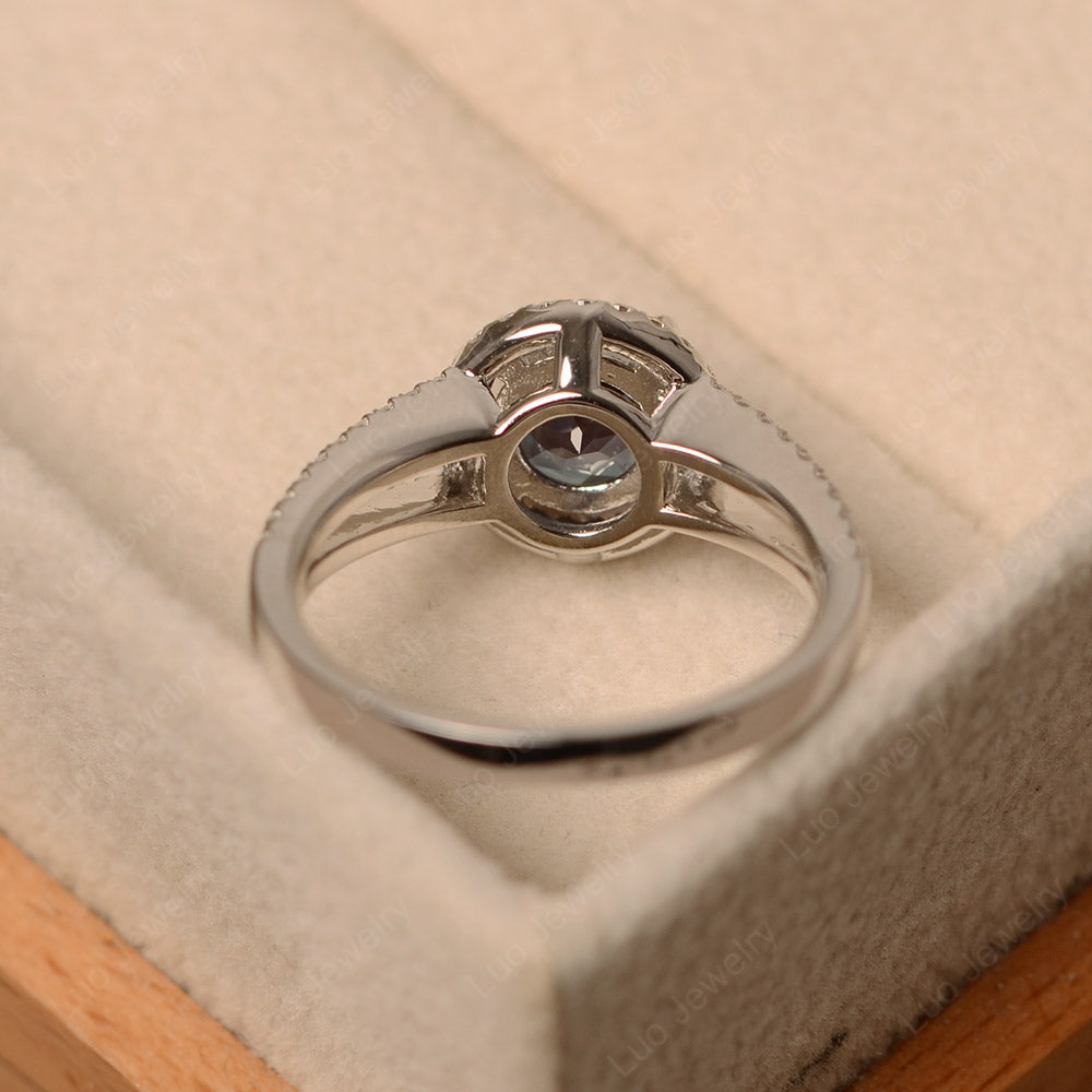 Round Alexandrite Halo Split Shank Engagement Ring - LUO Jewelry