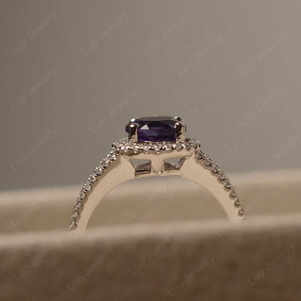 Round Amethyst Halo Split Shank Engagement Ring - LUO Jewelry