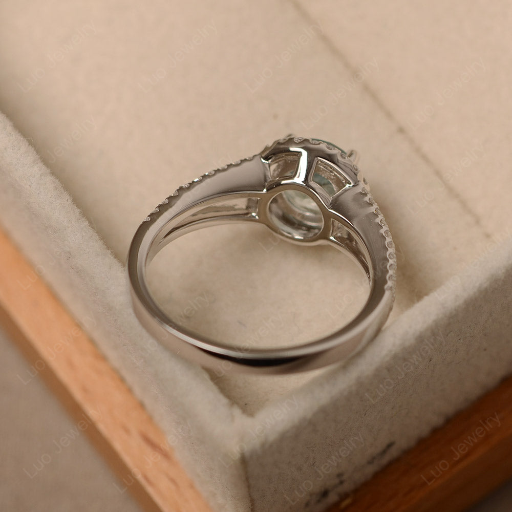 Round Aquamarine Halo Split Shank Engagement Ring - LUO Jewelry