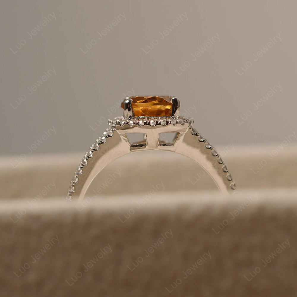Round Citrine Halo Split Shank Engagement Ring - LUO Jewelry