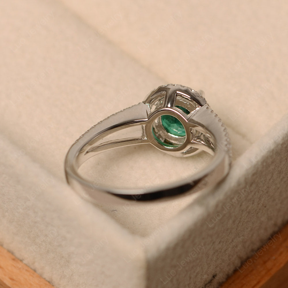 Round Lab Emerald Halo Split Shank Engagement Ring - LUO Jewelry