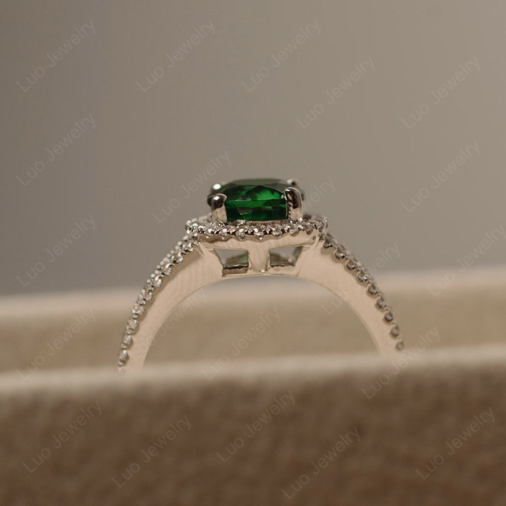 Round Lab Emerald Halo Split Shank Engagement Ring - LUO Jewelry